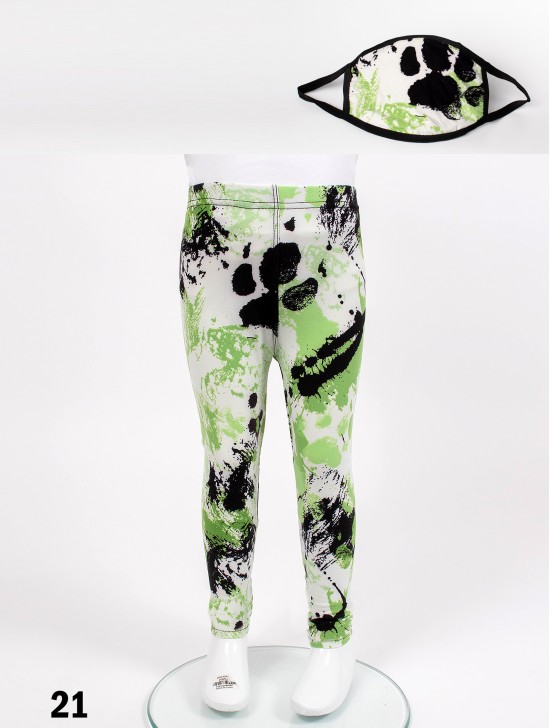 Kids Ink Print Stretchy Legging & Reversible Fabric Face Mask Matching Set (LG103-21 & PM101340)